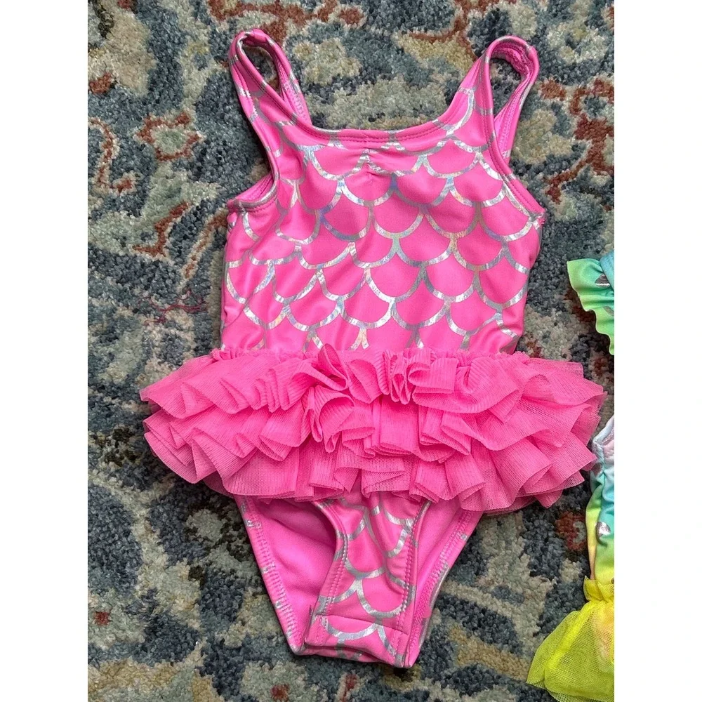 Cat & Jack Penelope Mack‎ Swimsuit Bundle Girls 18M Pink Rainbow Mermaid EUC